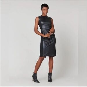 SPANX Faux Leather Panel Sheath Dress Black